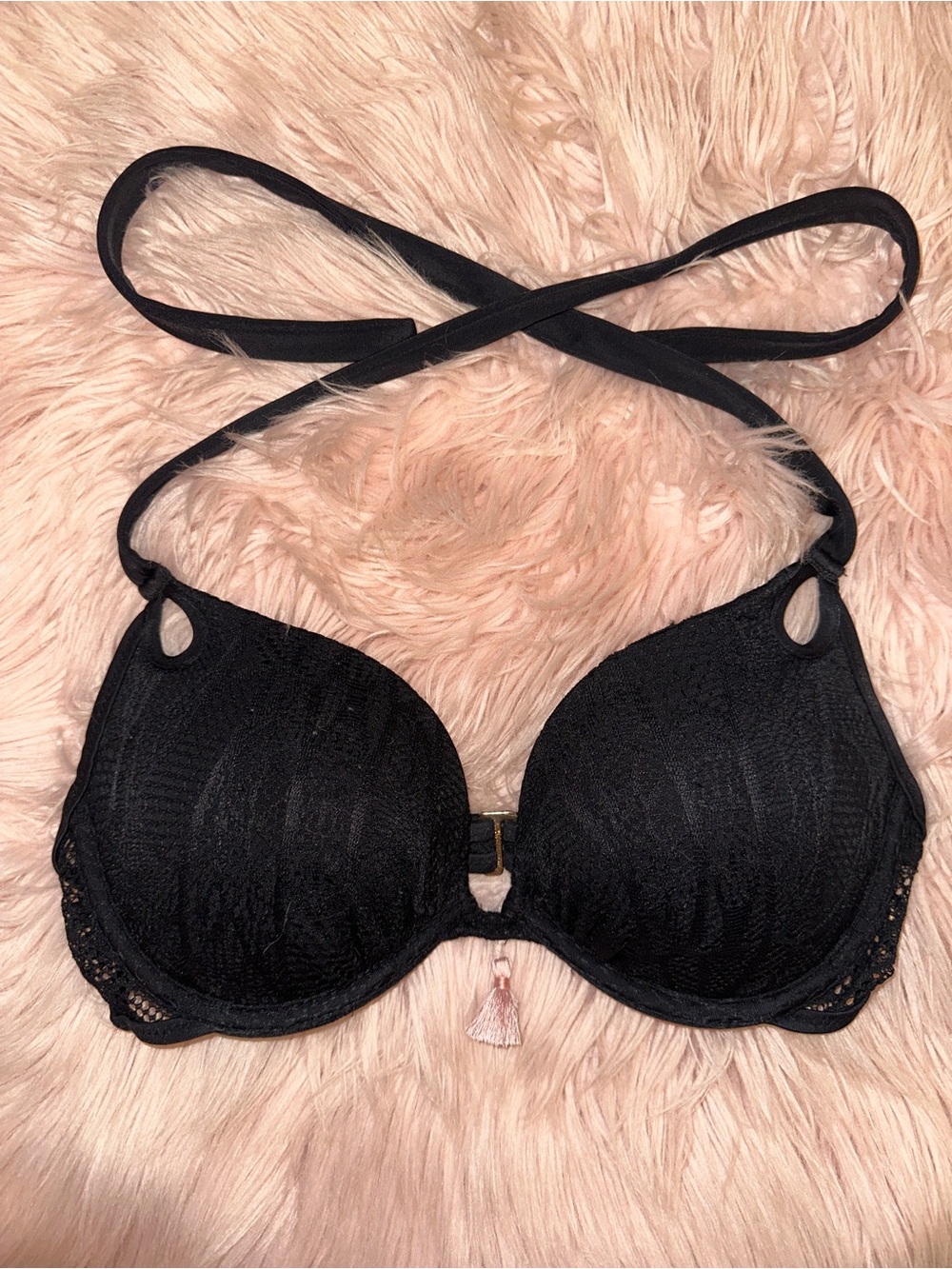 Victoria's Secret Black Lace Halter Bikini Top